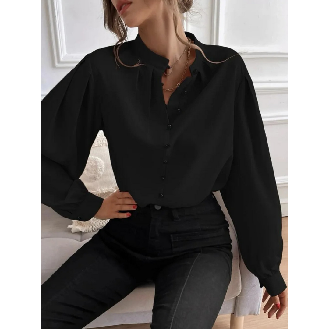 Drune | Weiße Elegante Damenbluse mit Blumenmuster und Kragen