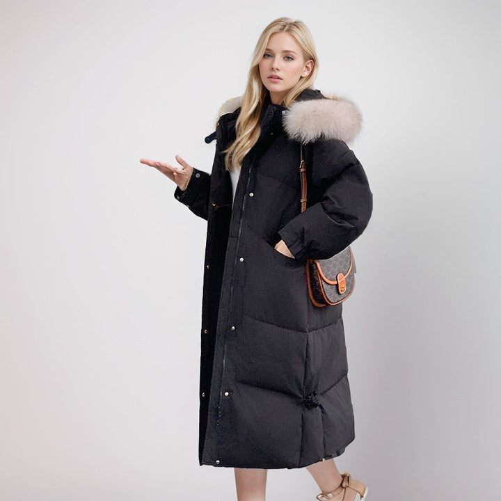 Drune | Glamouröse Überknie Baumwolljacke mit Fellkragen