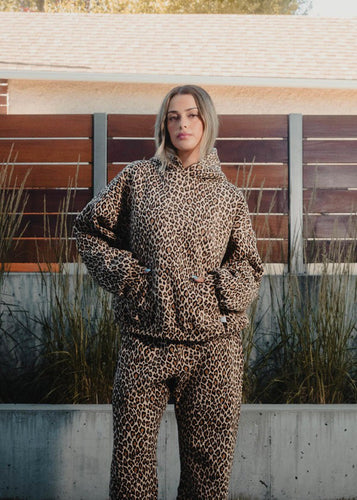 Drune | Leopardenmuster Hoodie und Jogginghose Set für Damen