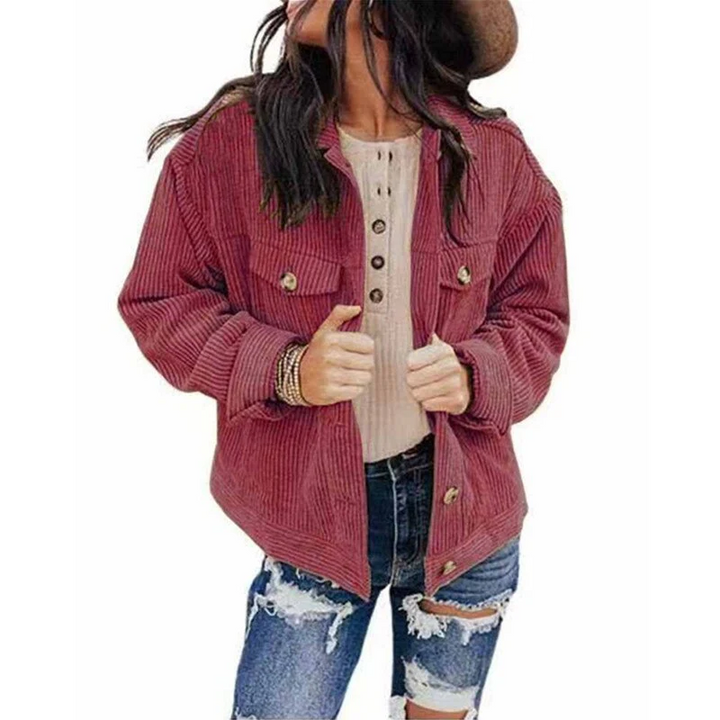 Drune | Damen Jacke Cord Oversize Look Mit Knöpfen Und Brusttaschen