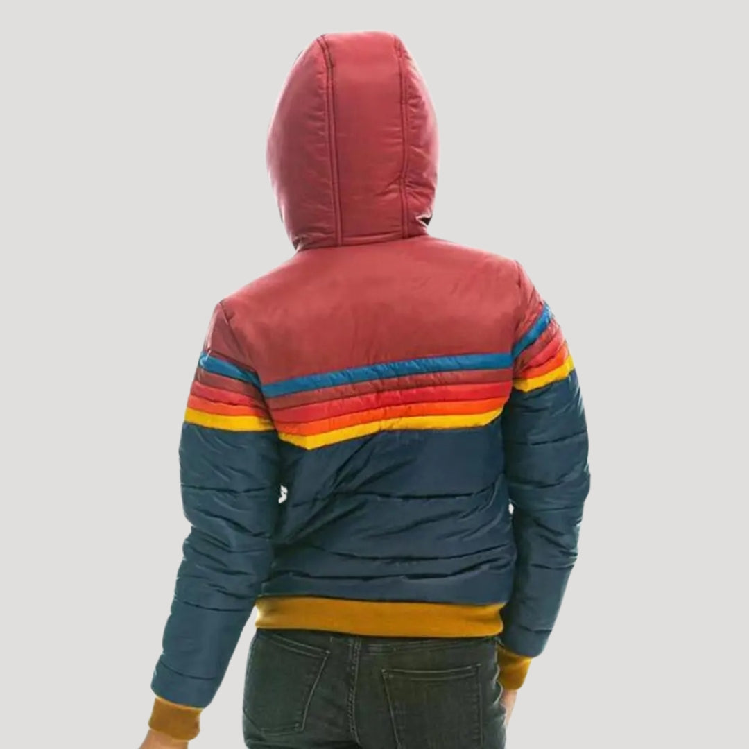 Drune | Damen Winter Retro Pufferjacke – Kapuzen Farbblockmantel