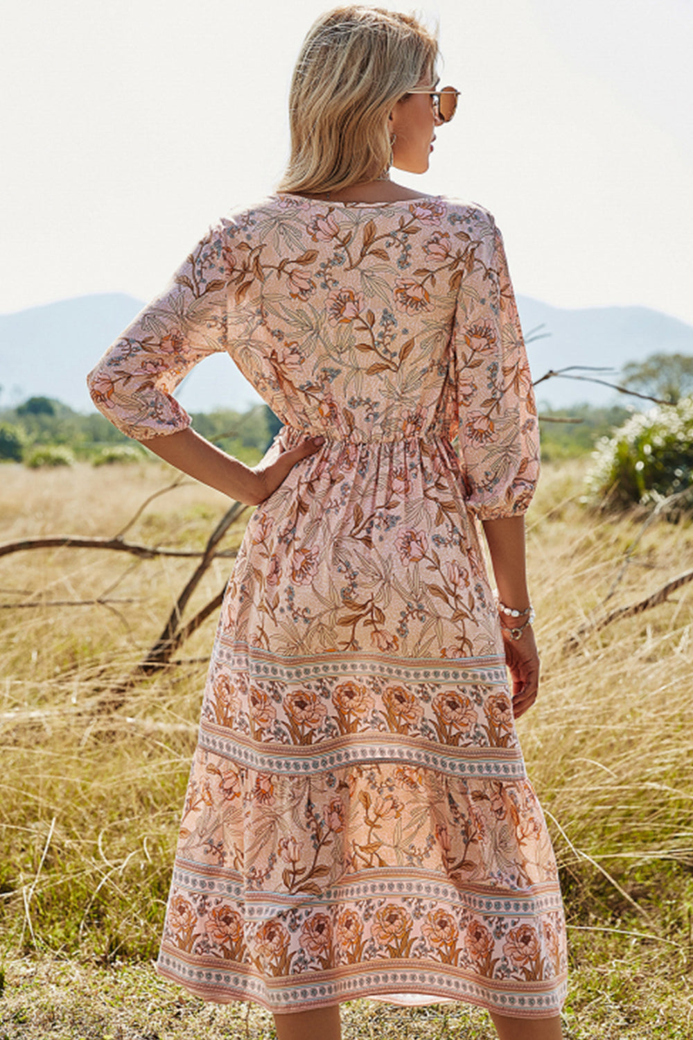 Drune | Hohe Taille V-Ausschnitt Boho Strandkleid