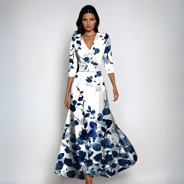 Drune | Maxikleid Mit V-Ausschnitt Und Lebendigem Abstraktem Print Für Damen