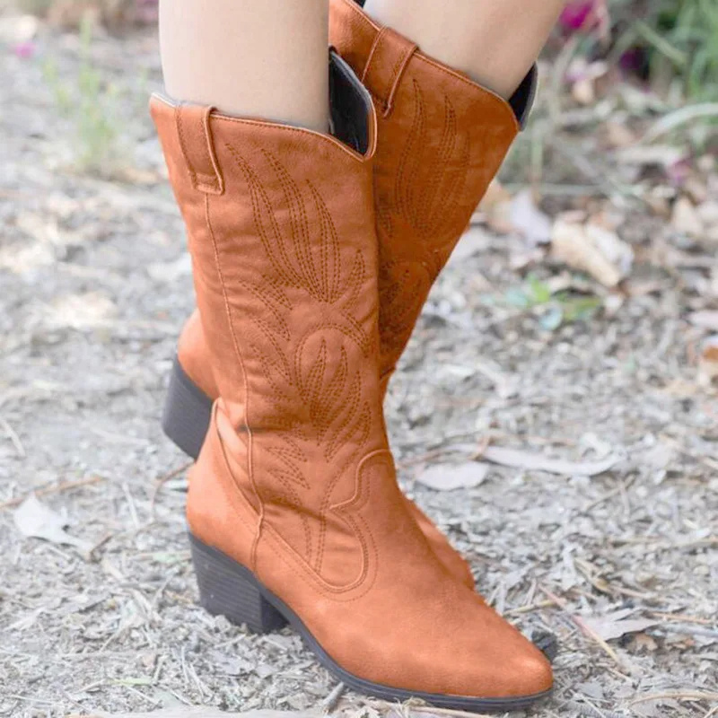 Drune | Wildleder Knöchelhohe Stiefel mit Blockabsatz Cowboy Stiefel Damen