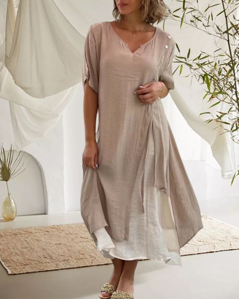 Drune | Asymmetrisches Kleid mit kurzen Ärmeln und V-Ausschnitt