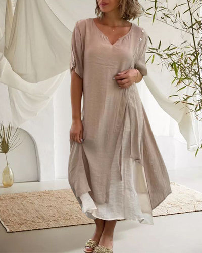 Drune | Asymmetrisches Kleid mit kurzen Ärmeln und V-Ausschnitt