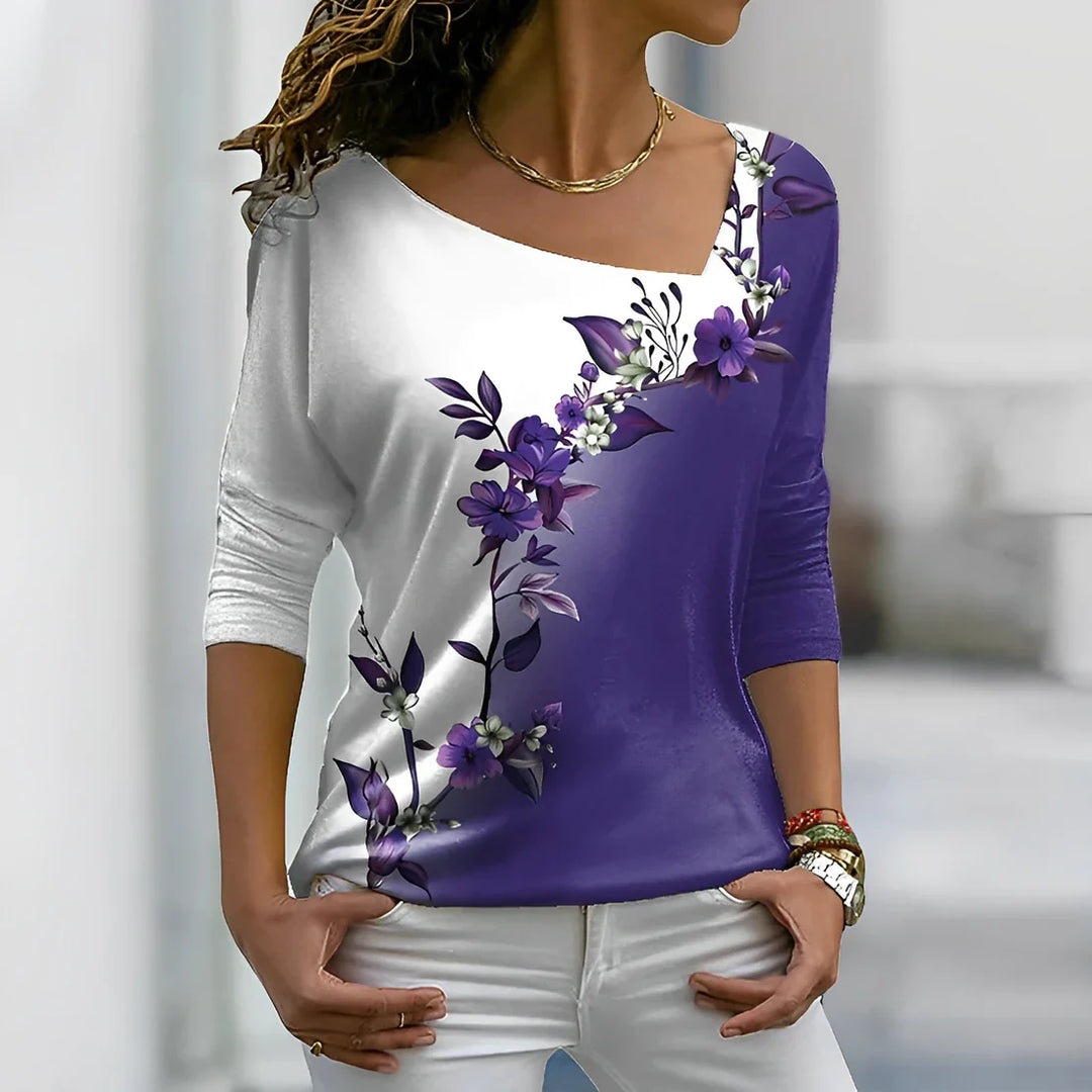 Drune - Florales kontrastfarbiges Art Shirt