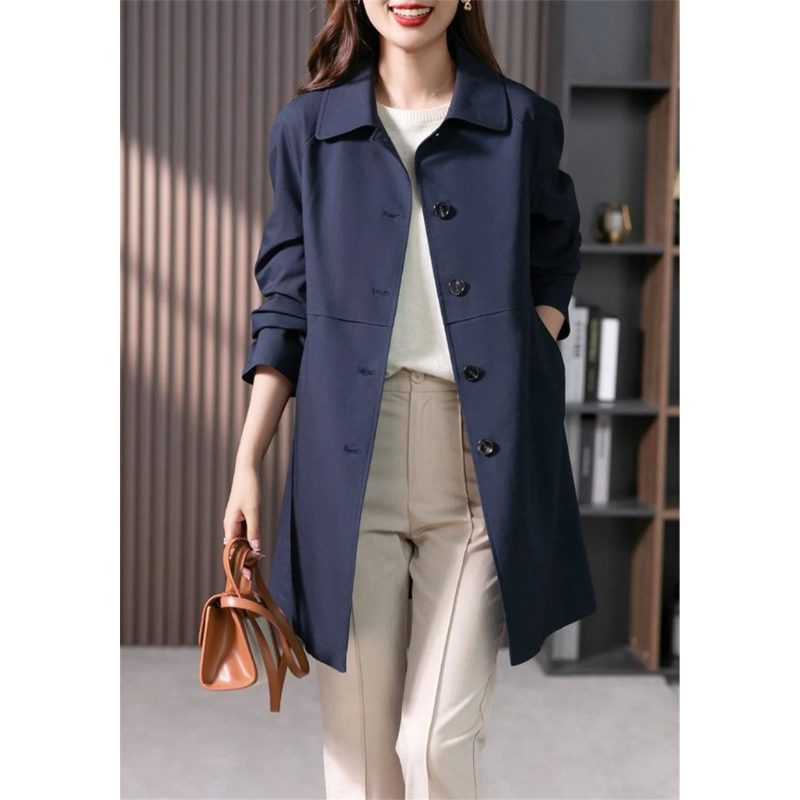 Drune | Trenchcoat Tailliert Fit Klassischer Kragen Einreiher Mid-Thigh Länge