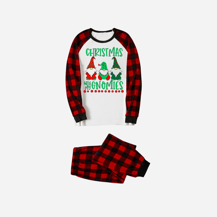 Drune | Rote und schwarze karierte Weihnachts-Pyjamas mit "Christmas With My Gnomies" Textdruck