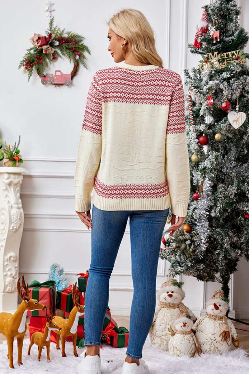 Drune | Weihnachtlicher Rundhals bestickter Strickpullover