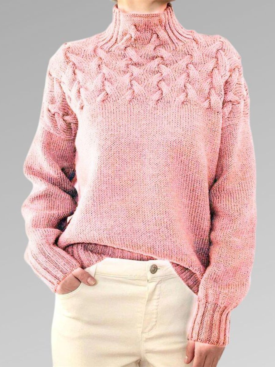 Drune - Damen hochkragen Kabelstrickpullover