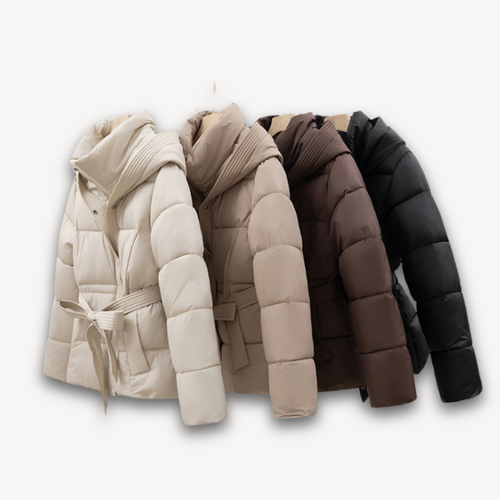 Drune | Damen Pufferjacke mit Kapuze und Gürtel