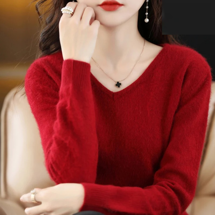 Drune | Cashmere Pullover Damen V-ausschnitt Leichter und Weicher Strickpullover