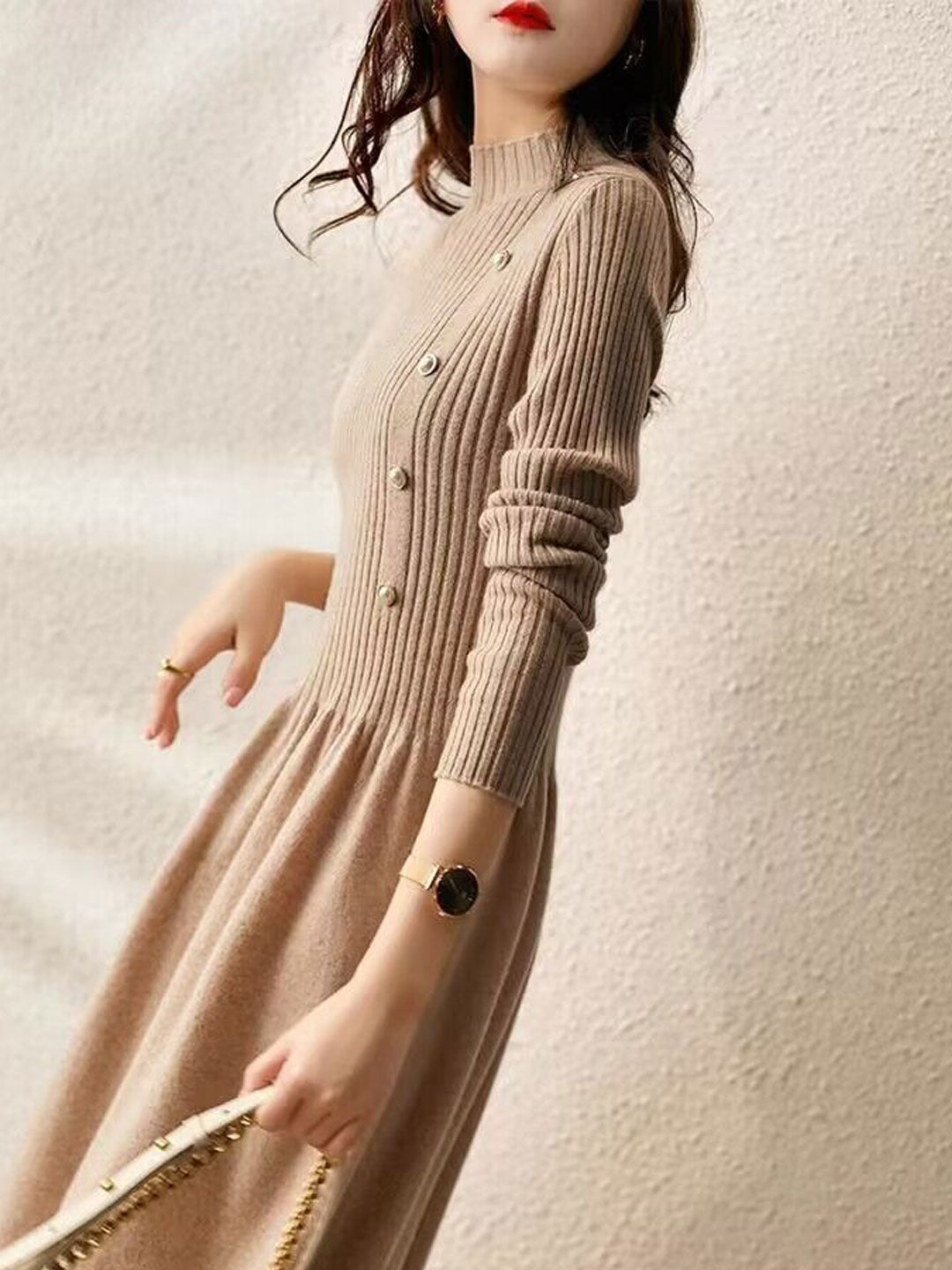 Drune | Kleid - Elegantes Rollkragen Strickkleid