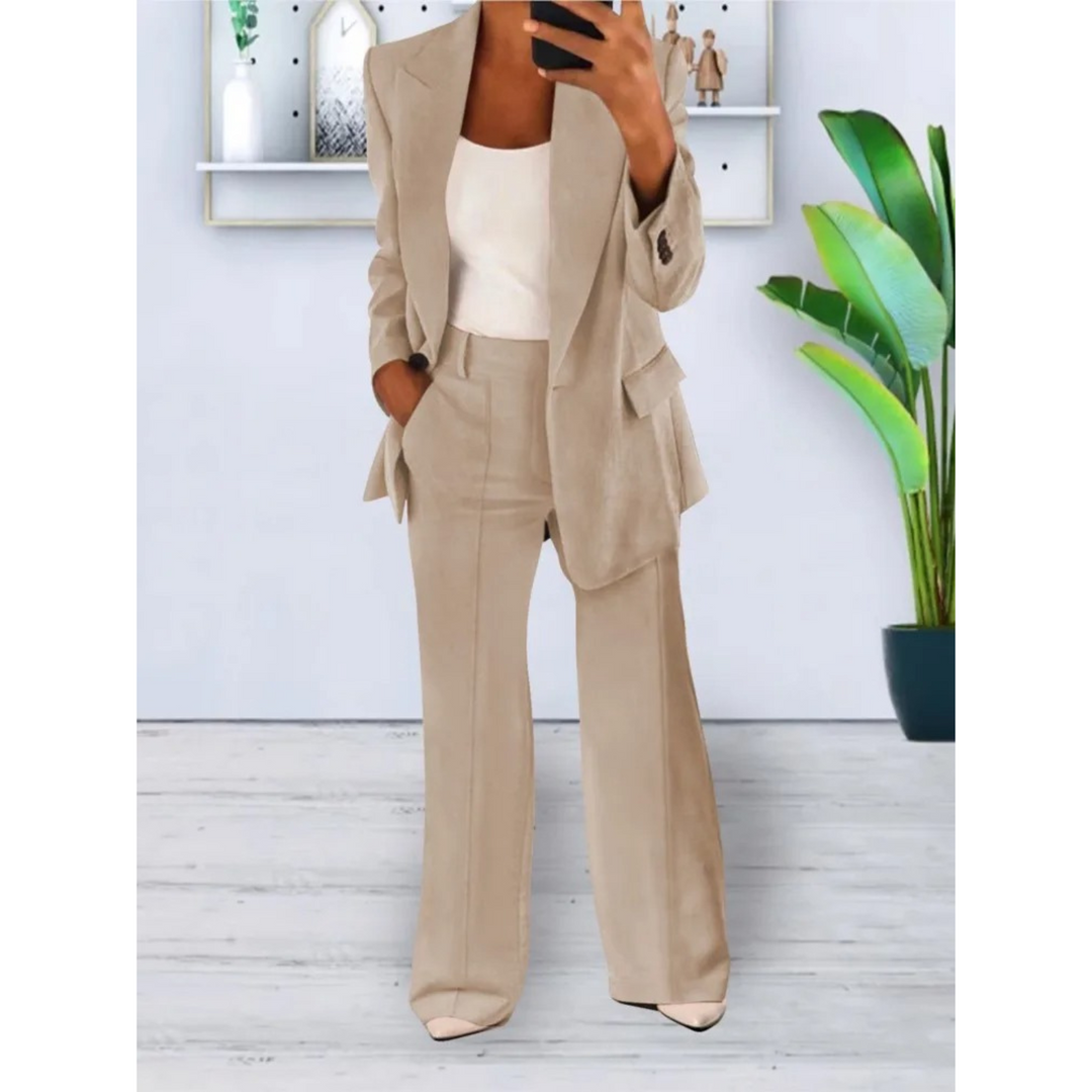 Drune | lässige Passform einfarbiger lässiger Taschenblazer und Hosen Set