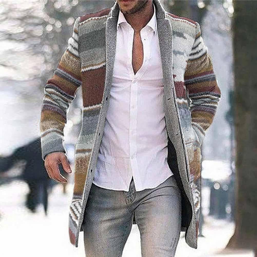 Drune | Langer Mantel Gewebter Stoff Slim Fit Offene Vorderseite Einzigartiges Musterdetail