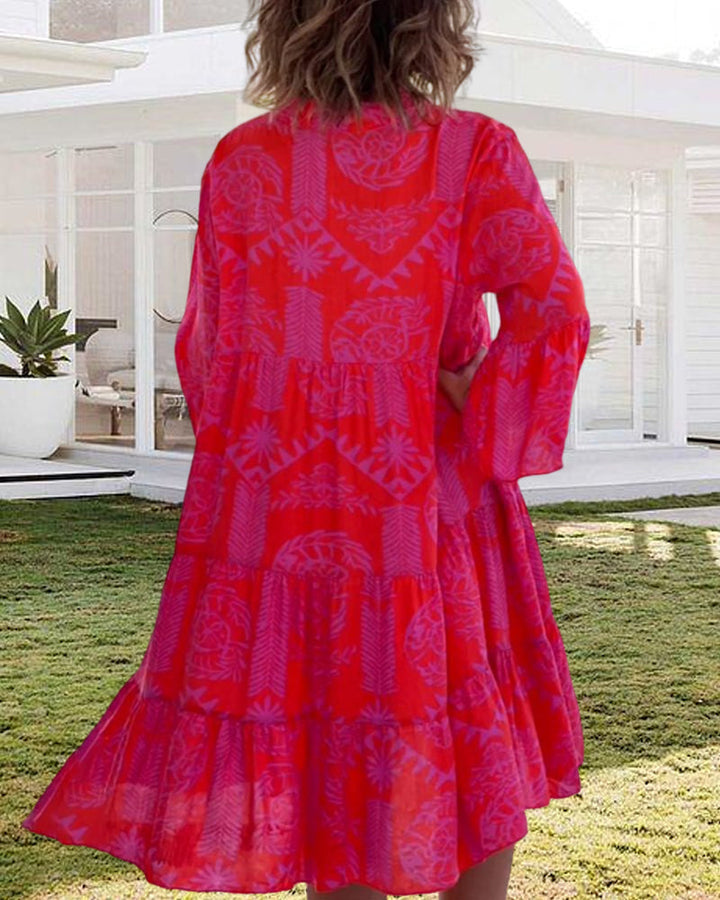 Drune | Kleid mit 3/4-Ärmeln und geometrischem Boho-Print
