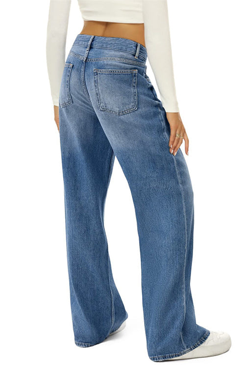 Drune | Rosiedress Lässige Weite Beinhosen Aus Zerrissenem Denim