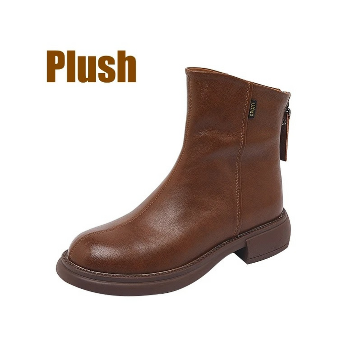Drune | Damen Stiefel Leder Ankle Boots mit Reißverschluss Hinten und Niedrigem Absatz