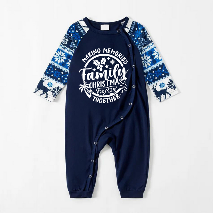 Drune | Weihnachten Erinnerungen Gemeinsam 2025 Druck Blaue Familienpassende Pyjamas Mit Hundebandana