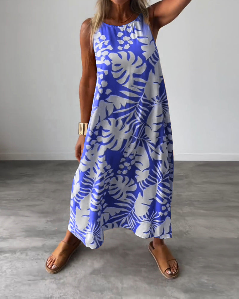 Drune | Lässiges, Ärmelloses Kleid mit Blattmuster
