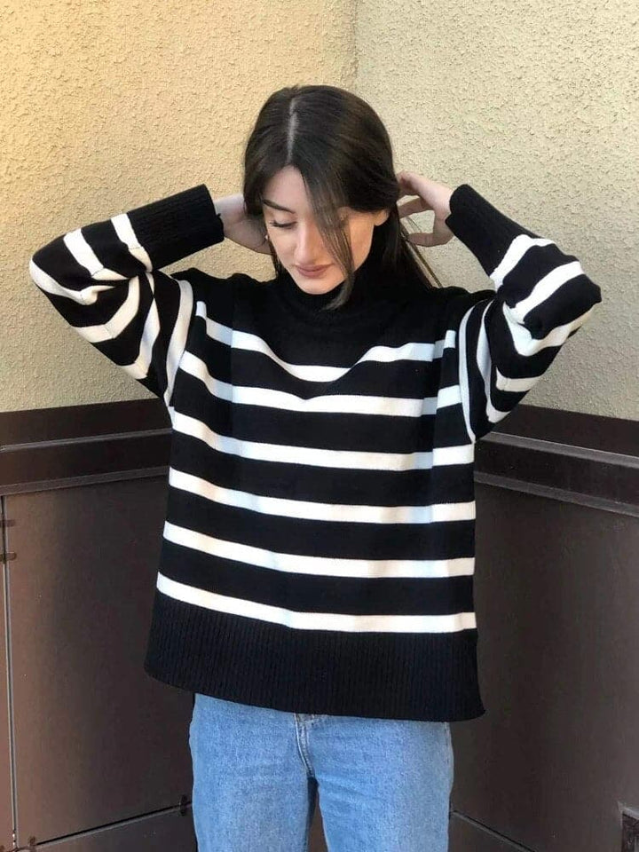 Drune | Magnificent Pullover Mit Breiten Streifen Und Stehkragen