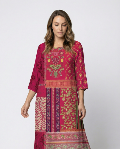 Damen Boho-Kaftan-Kleid mit Fließendem Stoff & Beinschlitz Drune