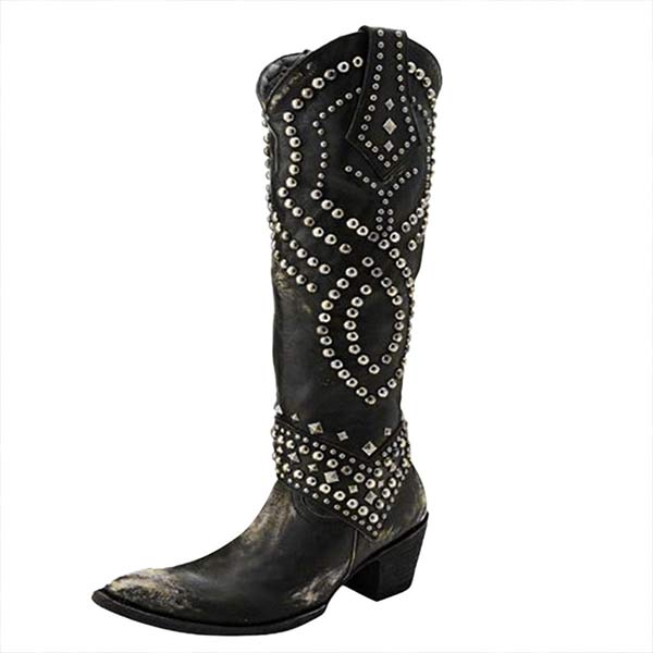 Drune - Hohe Stiefel Mit Metallnieten Und Kobigem Absatz