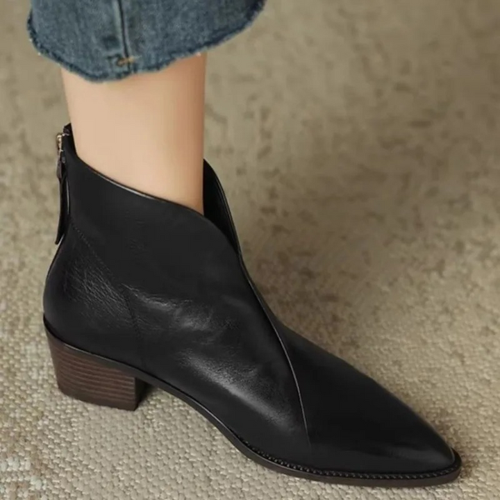 Drune | Stiefeletten Leder Spitze Seitenreißverschluss Blockabsatz Elegante Passform