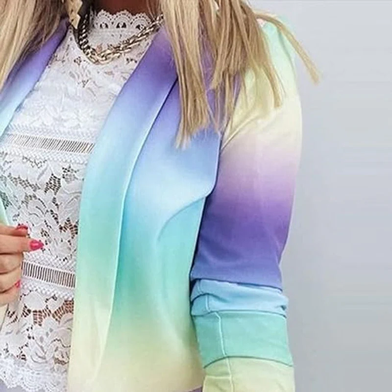 Drune | Damen Ombre Offene Front Blazer, Lange Ärmel, Lässige Passform
