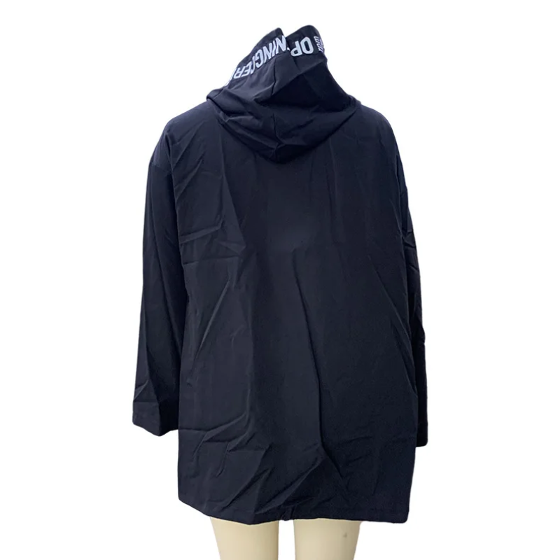 Damen Trenchcoat mit Kapuze und Auffälligem Textdesign