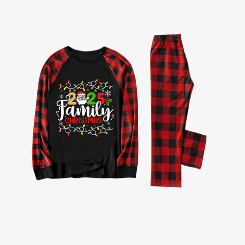 Drune | Rote und schwarze karierte Weihnachts-Pyjama-Set mit Weihnachtslichtern und 