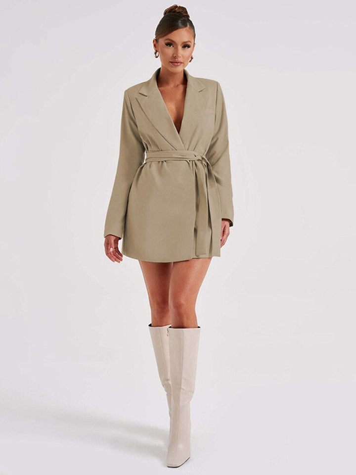 Drune | Blazer Kleid - Taillierte Passform - Mini Länge - V-Ausschnitt - Langarm Elegante Kleidung