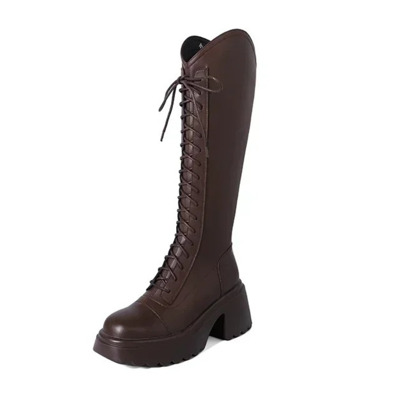 Drune | Hohe Stiefel Damenstiefel mit Schnürung und Robuster Ferse