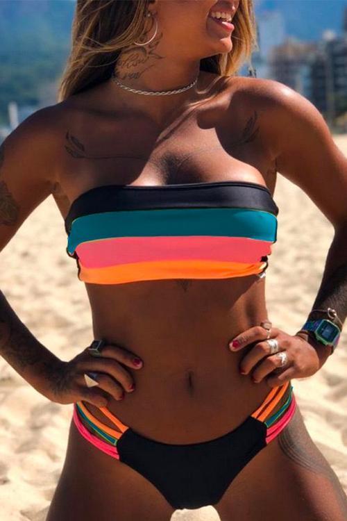 Drune | Rosiedress Rainbow Gestreifter Tube Top Bandeau Bikini Set