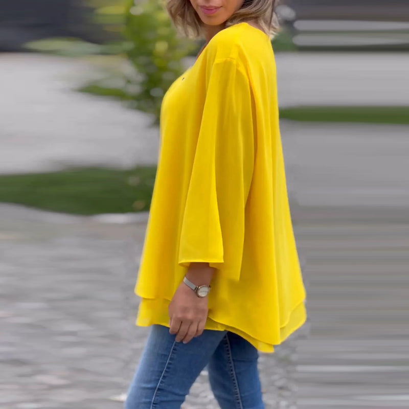 Drune | Chiffon Reißverschluss Top mit V-Ausschnitt