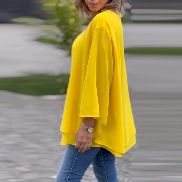 Drune | Chiffon Reißverschluss Top mit V-Ausschnitt