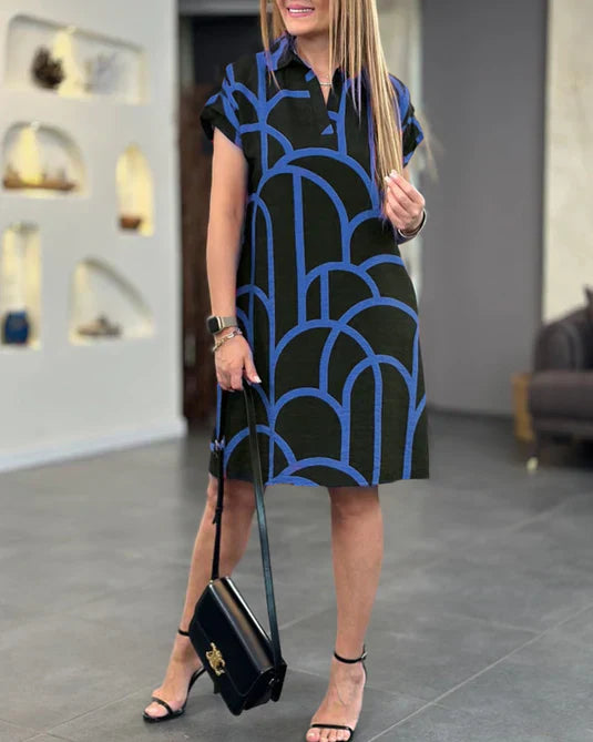 Drune | Bedrucktes Midikleid mit Kurzen Ärmeln