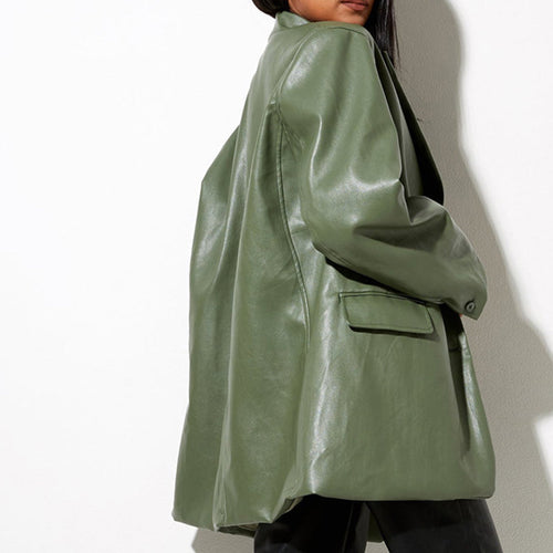 Drune | Damenblazer mit PU-Leder und Knopfverschluss