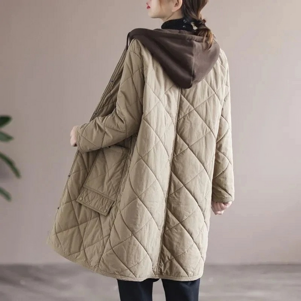 Drune | Modern langer einfarbiger gepolsterter Mantel mit Knöpfen Ideal für Herbst/Winter