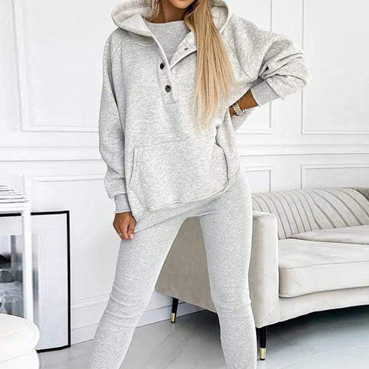 Drune | 3-teiliges Damen-Sportanzug mit lockerem Kapuzenpullover und Slim-Hosen
