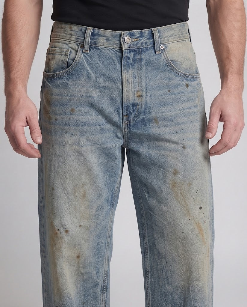 Herren Extraweite Distressed-Baggy-Jeans im Palazzoschnitt mit Vintage-Paint-Effekt Drune