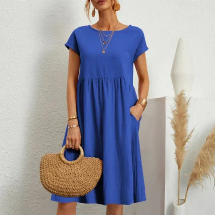 Drune – baumwollkleid für damen mit rundem ausschnitt