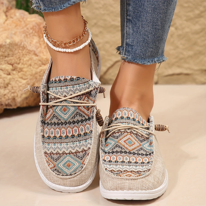 Emily Ethnischer Stil Bedruckte Leinenschuhe für Frauen Drune