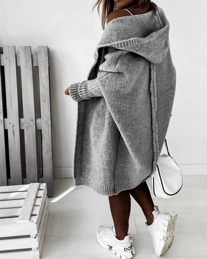 Drune | Schlichte Einfarbige Strickjacke mit Fledermaus Kapuze