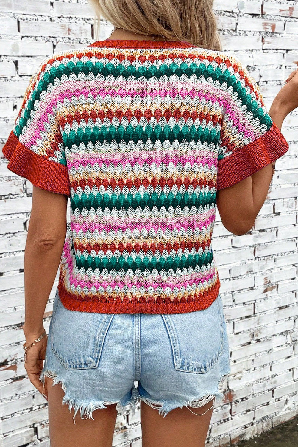 Drune | rotes Crop-Top mit farbiger Struktur Für Frauen