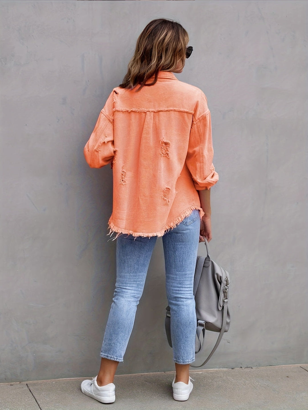 Drune | Denimjacke Boho Nicht Dehnbar, Einfarbig, Knopfverschluss