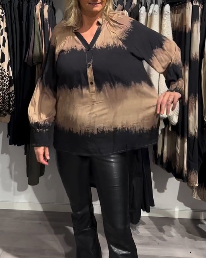 Drune | Bluse mit Farbblockdesign und V-Ausschnitt und Knopfleiste