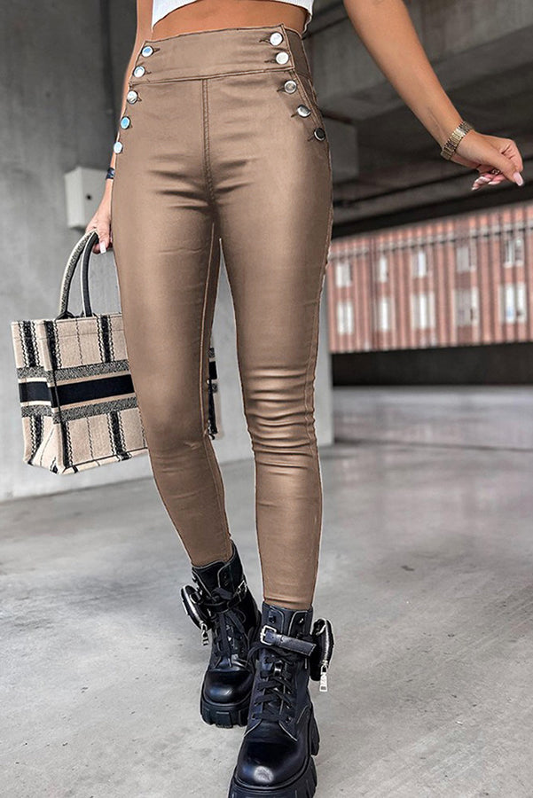 Drune | Jingle High Rise Knopf Faux Leder Leggings