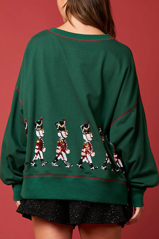 Drune | Weihnachts Soldat Pailletten Langarm Freizeit Sweatshirt